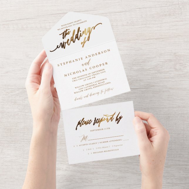 Convite de Script Elegante Dourado (Tearaway)