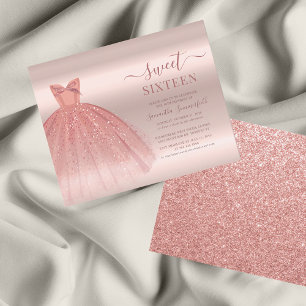 Convite de Script Moderno Rosa Dourado Glam Sweet 