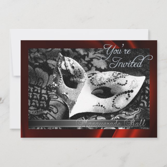 Convite de seda vermelho da bola de mascarada do (Frente)