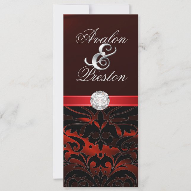 Convite de seda vermelho do casamento tema damasco (Frente)