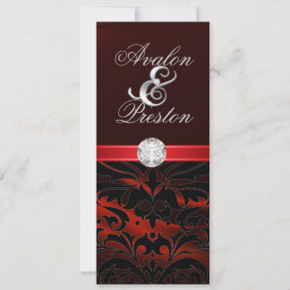 Convite de seda vermelho do casamento tema damasco