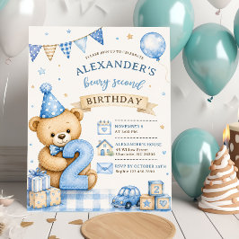 Convite de Segundo Aniversário do Urso Teddy com L