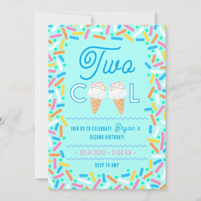 Convite de Segundo Aniversário Dois Cool Sorvete (Frente)