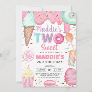 Convite de segundo aniversário para duas meninas d