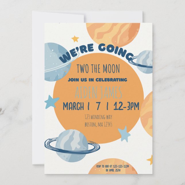 Convite de Segundo Aniversário Two The Moon (Frente)