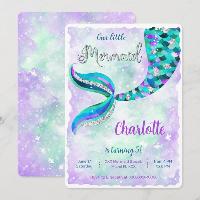 Convite de Sereia Debaixo do Mar (Frente/Verso)