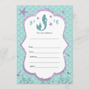 Convite de Sereia Preenchimento em Purpura Brilho 