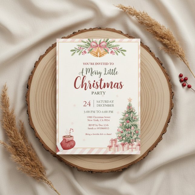 Convite de Sininhos de Natal Rosa Elegante (Elegant Holiday Bells)