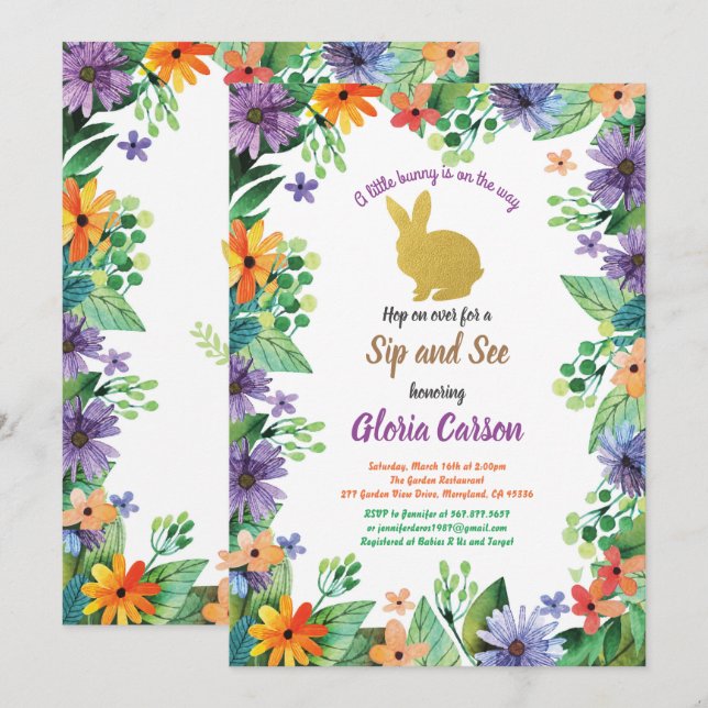 convite de sip and see do coelho de Páscoa (Frente/Verso)