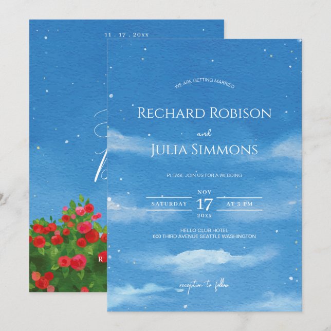 Convite de SKY Save The Date /Céu de Aquarela Nuve (Frente/Verso)