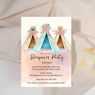 Convite de Sleepover de Tenda Teepee em Aquarela
