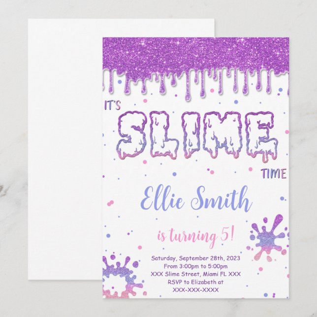 Convite de Slime Editável (Frente/Verso)