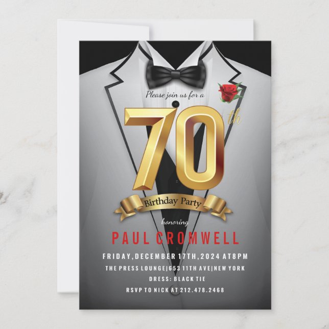Convite de Smoking para 70º Aniversário (Frente)
