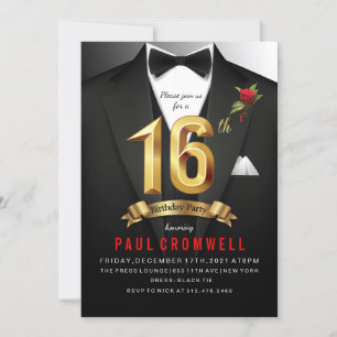 Convite de Smoking para Aniversário de 16 Anos