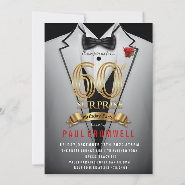 Convite de Smoking para Aniversário de 60 anos Sur (Frente)