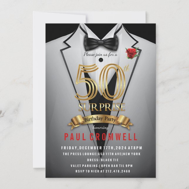 Convite de Smoking para Surpresa de Aniversário de (Frente)
