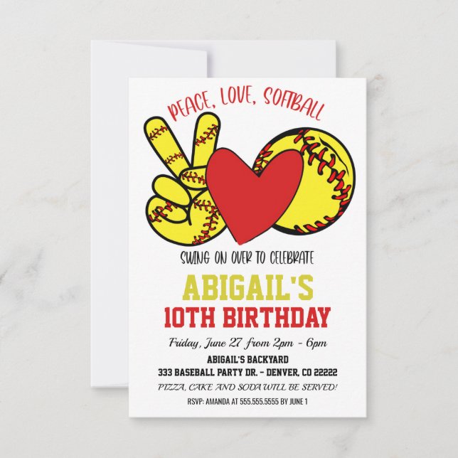 Convite de Softbol Paz e Amor (Frente)