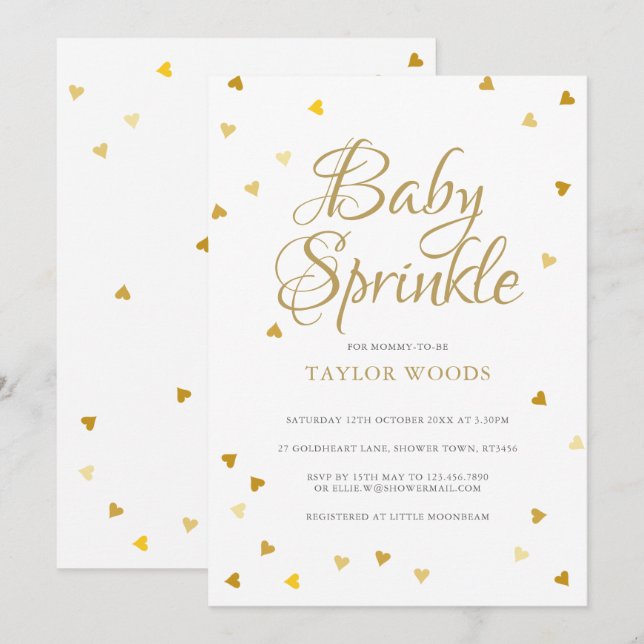Convite de Sprinkle / Chuveiro de Bebê com Coraçõe (Frente/Verso)