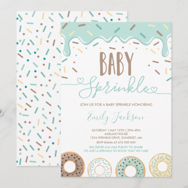 Convite de Sprinkle de Bebê Donut Espalhado Com Am (Frente/Verso)