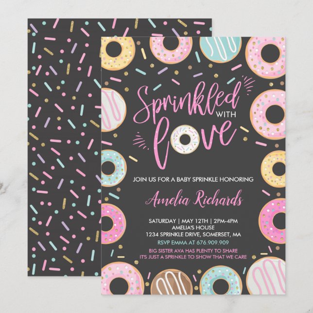 Convite de Sprinkle de Bebê Donut Espalhado Com Am (Frente/Verso)