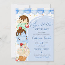 Convite de Sprinkle de Bebê Menino de Sorvete Doce