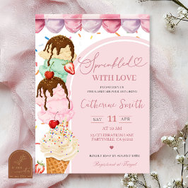 Convite de Sprinkle de Bebê Sorvete Doce Rosa