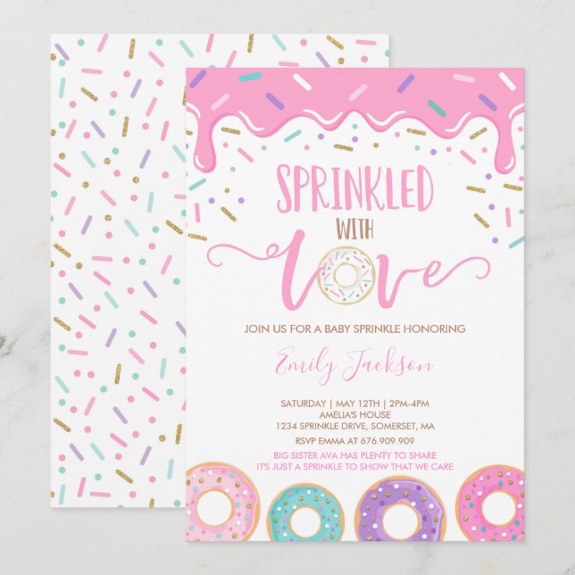 Convite de Sprinkle Donut Baby Espalhado Com Amor (Frente/Verso)