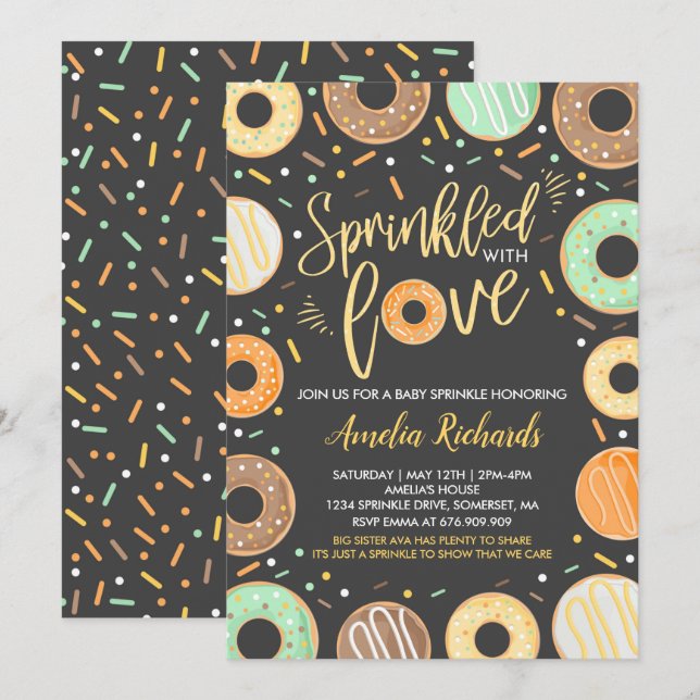 Convite de Sprinkle Donut Baby Espalhado Com Amor (Frente/Verso)