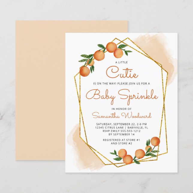 Convite de Sprinkle para o Bebê Laranja Little Cut (Frente/Verso)