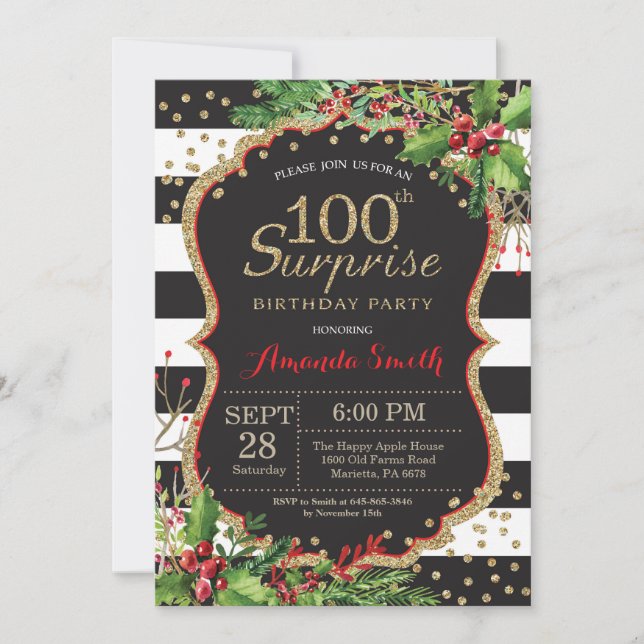 Convite de Surpresa de 100º Aniversário Natal Dour (Frente)