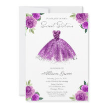 Convite de Sweet 16 com Folha de Prata e Vestido R