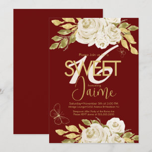 Convite de Sweet 16 com Monograma Rosa Floral Marf