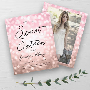 Convite de Sweet 16 Moderno em Dourado Rosa Foto O