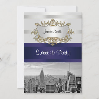 Convite de Sweet 16 NYC Skyline BW 05 Branco Navy