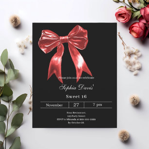 Convite de Sweet 16 vermelho preto com laço