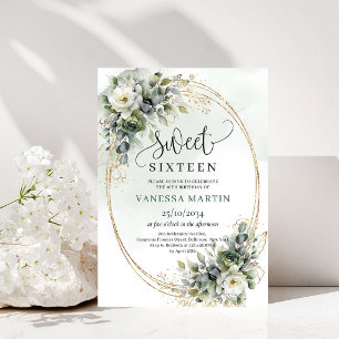 Convite de Sweet Sixteen Boho Estilo Folhagem Verd