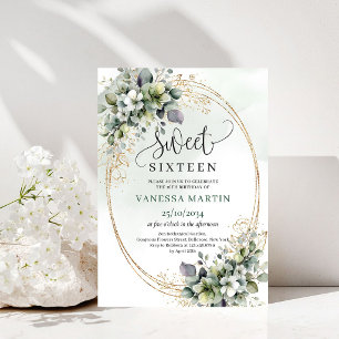 Convite de Sweet Sixteen Botânico Aquarela em Verd