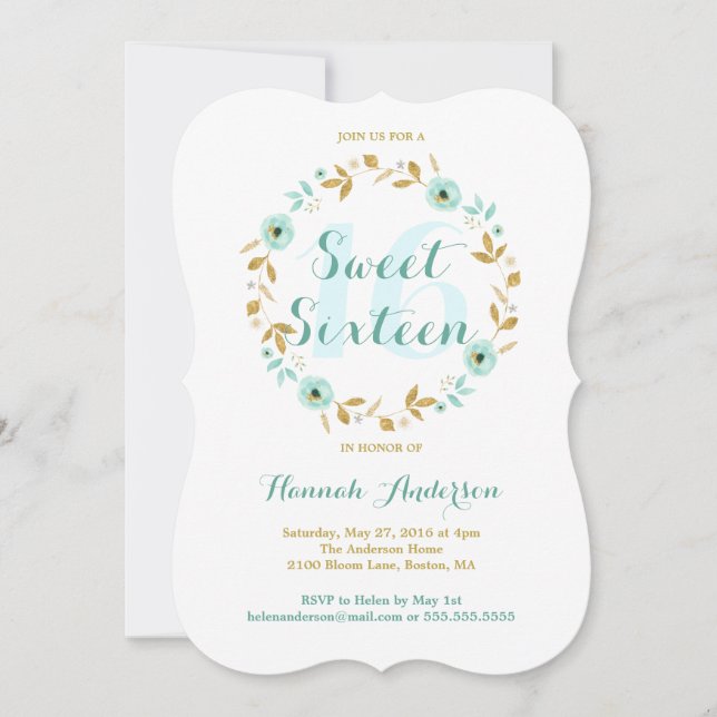 Convite de Sweet Sixteen com Coroa de Flores em Do (Frente)