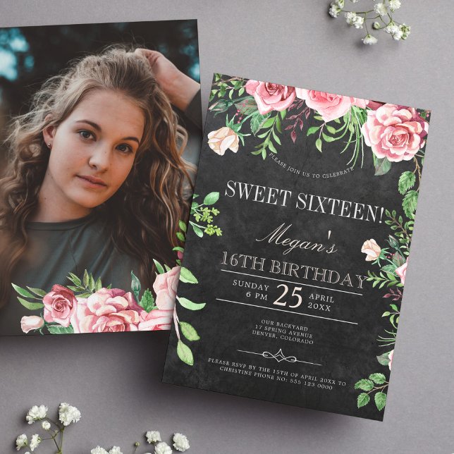 Convite de Sweet Sixteen com Rosas Rosadas Rústica (Criador carregado)
