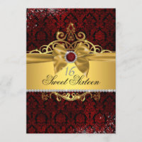 Convite de Sweet Sixteen Damask Vermelho Rubi Dour
