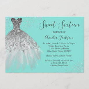 Convite de Sweet Sixteen de Elegante Vestido Verde