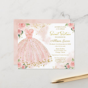 Convite de Sweet Sixteen de Orçamento Rosa Dourado