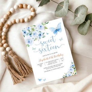 Convite de Sweet Sixteen Floral Azul
