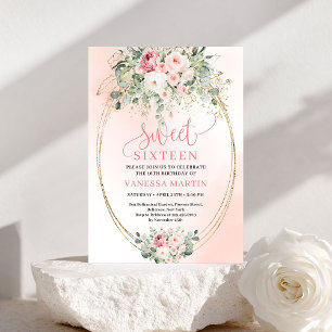 Convite de Sweet Sixteen Rosa Bege e Dourado Elega
