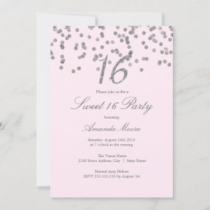 Convite de Sweet Sixteen Rosa com Confetes Pratead