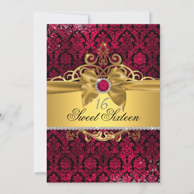 Convite de Sweet Sixteen Rosa Dourado Elegante com (Frente)