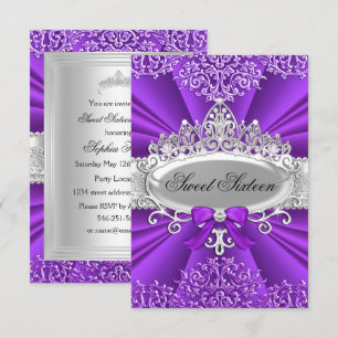 Convite de Sweet Sixteen Tiara Roxa & Damask