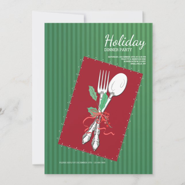 Convite de Talheres de Natal Prateados (Frente)