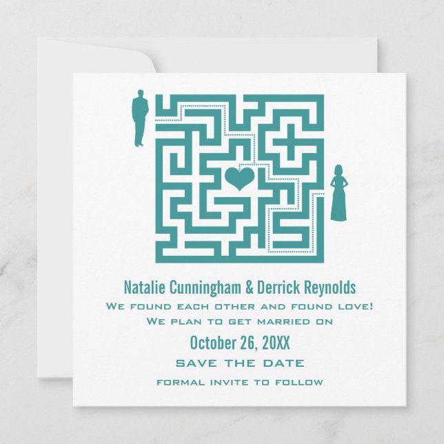 Convite de Teal Love Maze Save the Date (Frente)