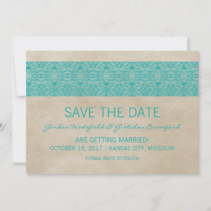Convite de Teal Rustic Lace para Salvar a Data